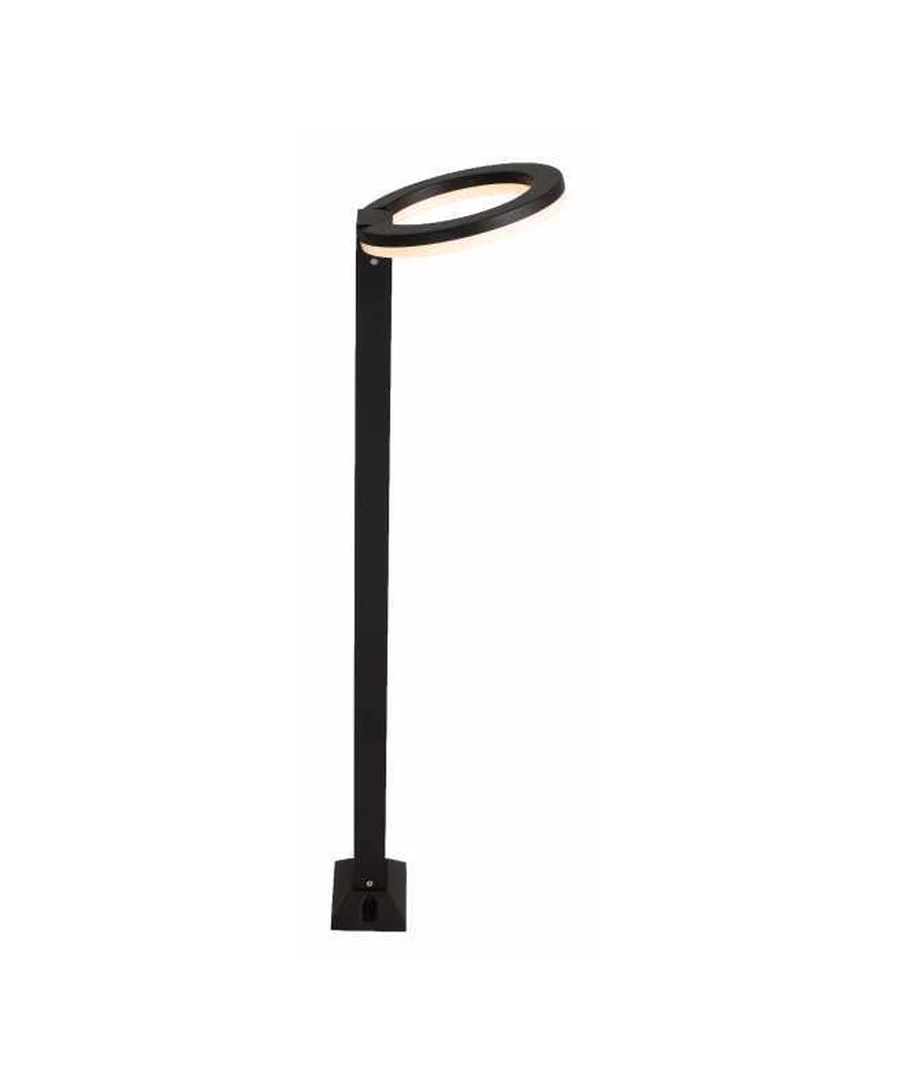 Slim black garden light with a circular optical head
